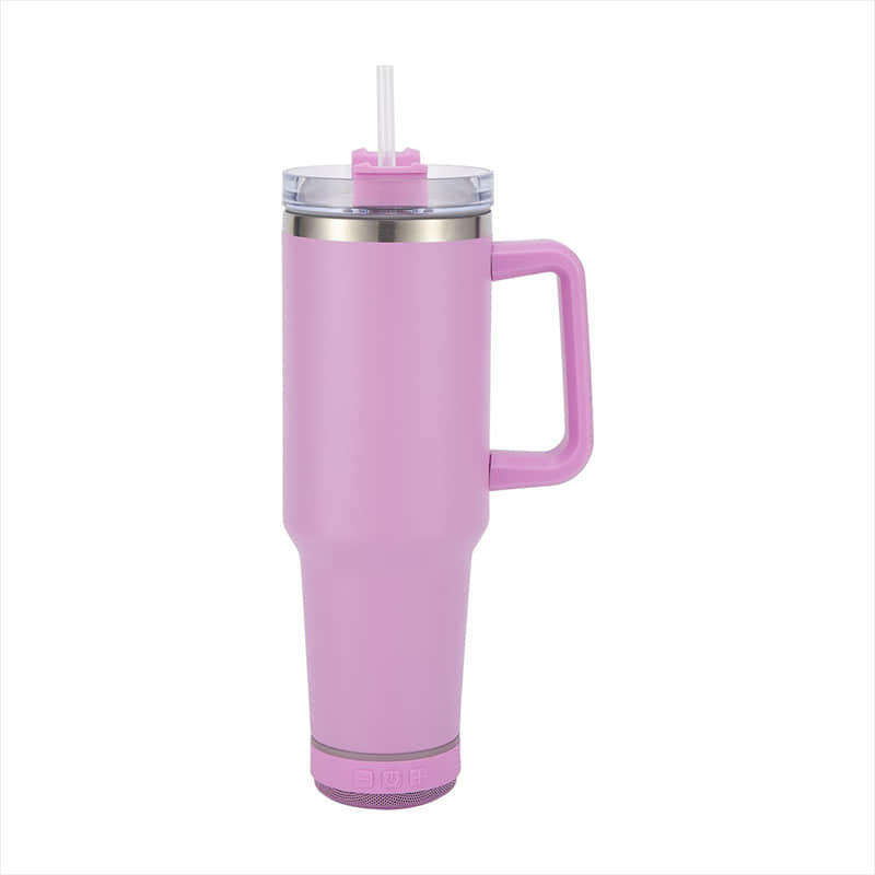 40oz Tumbler with with Handle and Straw and Detachable Bluetooth- Speaker Stainless Steel