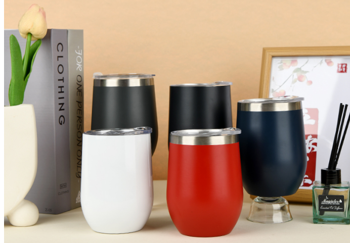 12oz Wine Tumbler with Lid, Double Wall Stainless Steel Vacuum Insulated Wine Coffee Mug