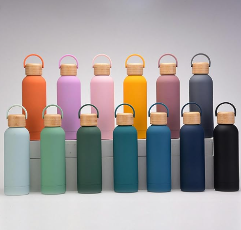 350ml Small Mouth Portable Handle Insulated With Bamboo And Wood Cap Simple Outdoor Cup