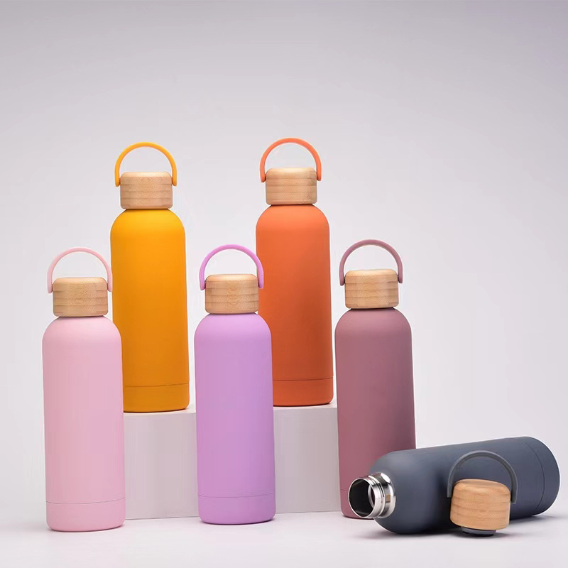350ml Small Mouth Portable Handle Insulated With Bamboo And Wood Cap Simple Outdoor Cup